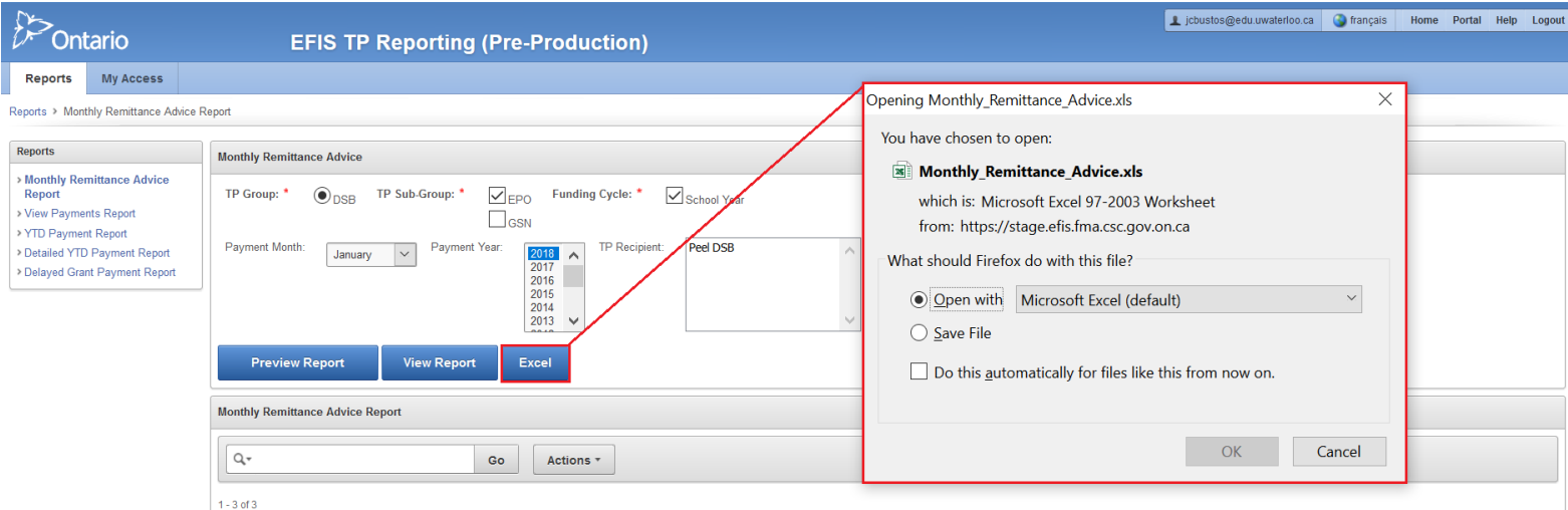 EFIS TP Reporting (Pre-Production): Generating Reports